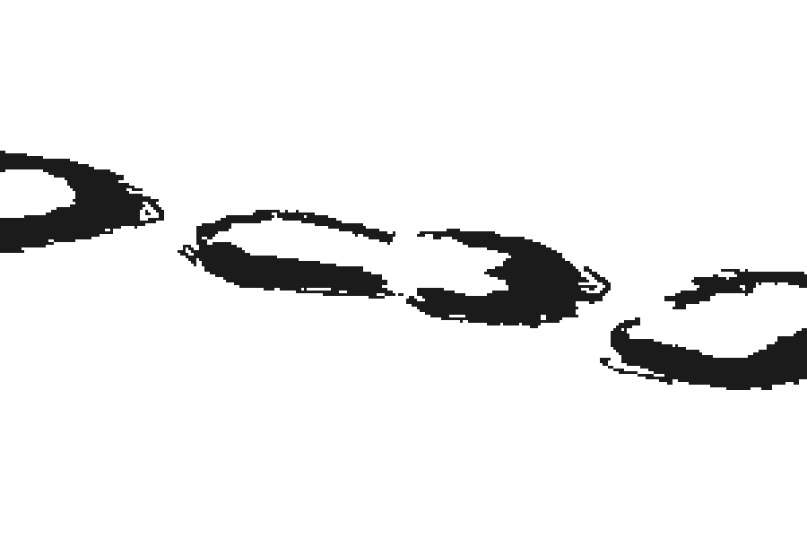 A diagonal trail of small footprints, hand-drawn