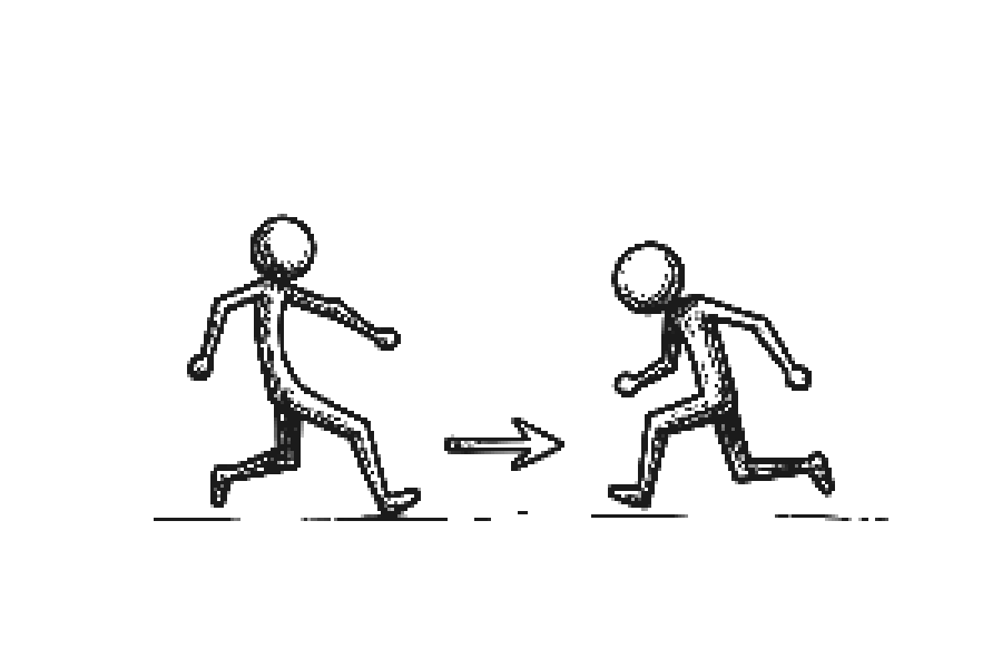 Two mismatched stick figures racing