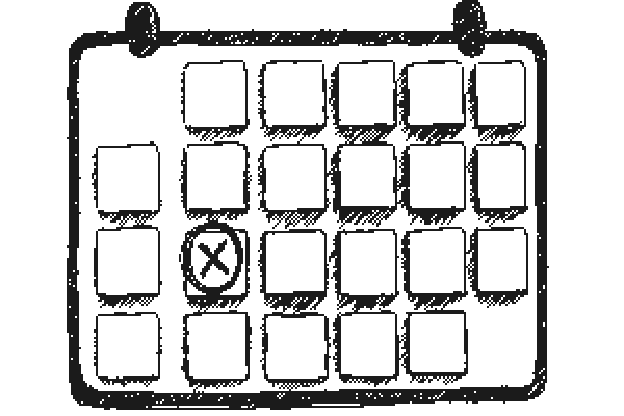 A wobbly calendar grid with one square circled