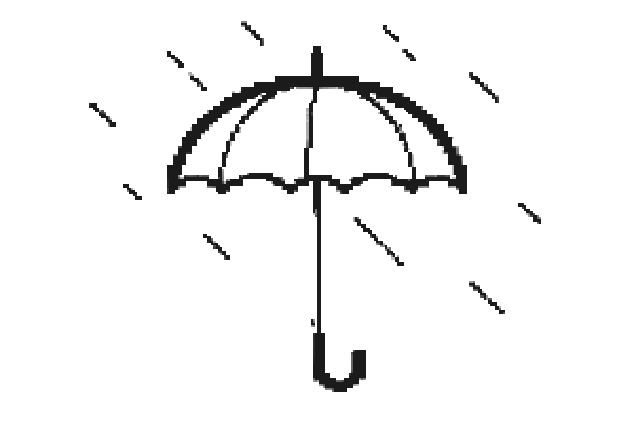 A wobbly umbrella with scattered diagonal rain dashes