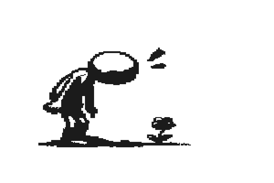 A stick figure noticing a droopy flower