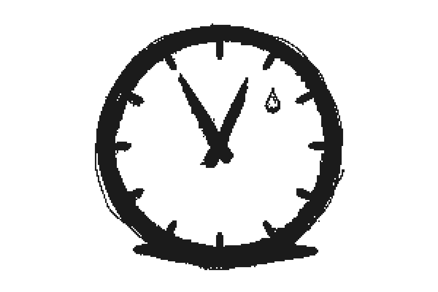 A squashed clock face, hands near midnight