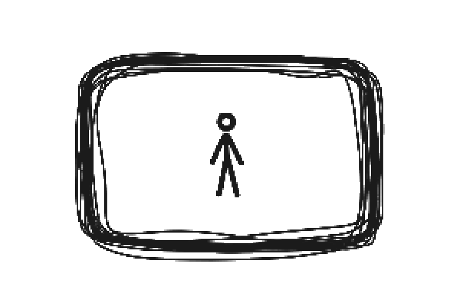 A tiny stick figure inside an oversized wobbly frame