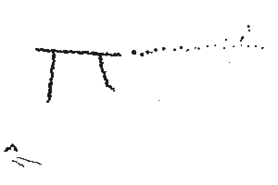A clumsy π symbol trailing into scattered dots
