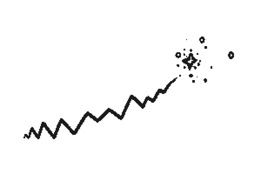 A wandering line into a cluster of mismatched dots