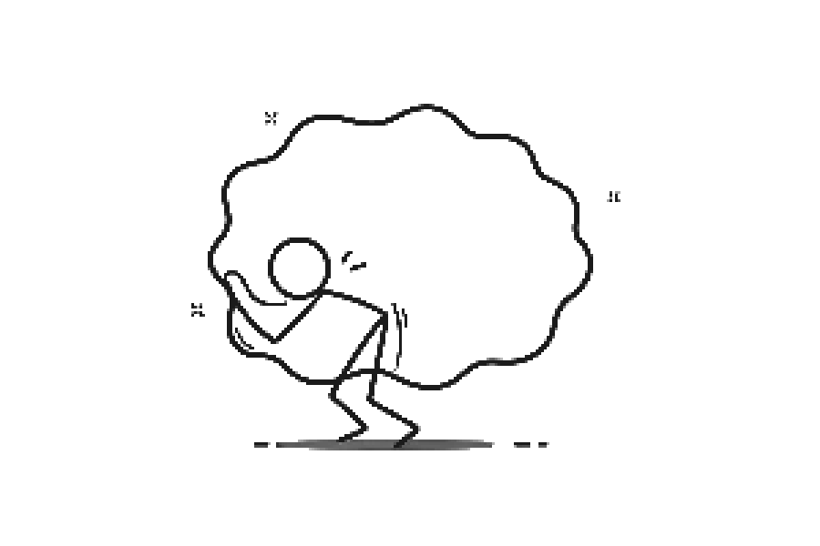 A cowering stick figure under a chaotic scribble cloud