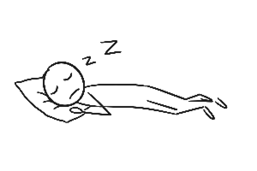 Stick figure lying flat with wobbly sleep Z marks