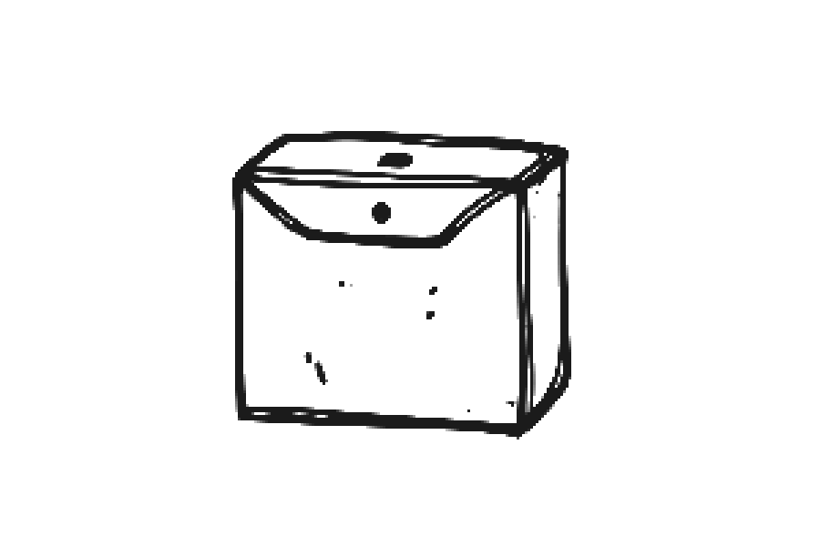 An empty inbox with two stray dots inside, drawn badly